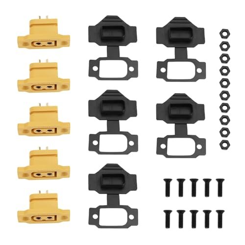 LT Easiyl 5 Set XT60E F Female Plug with Dust Cover Screws Compatible with XT60 Plugs for RC FPV Lipo Battery RC Quadcopter Gold Plated Copper UL94 V0 Flame Retardant