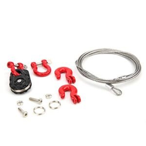 Acouto Equipment Three Piece Set RC Steel Rope Pulley Lock Sleeve for RC Model Car Climbing Vehicle 1 10 Scale Snatch Block Winch Tow Strap Hook Trailer Straps