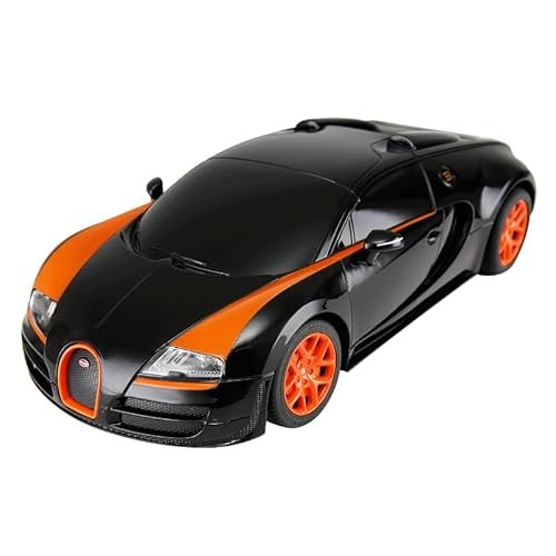 RASTAR 53900 1/18 Bugatti RC Car Officially Licensed Bugatti Veyron Remote Control Car Antique RC Cola Thermometer Ideal Gift for Kids Black