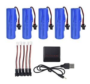 5PCS 3.7V 1200mAh Lithium Battery with 5 in 1 Charger for DE68 DE44 DE45W DE45 DE58 DE49 DE57 DE70 RC Cars