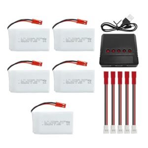Fytoo 5PCS 3.7V 1200mAh 30C Lipo Battery with 1PCS 5-in-1 Charger JST Plug for MJX T04 T05 T25 V2400HD V2450FPV V2450GPS X900 X9TW RC Quadcopter Battery