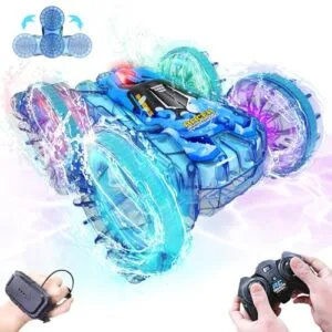 LECPOP Amphibious Remote Control Car Best RC Car for 5 Year Old 4WD Waterproof 360 Flips Rotation Hand Gesture Stunt RC Boat Pool Toy