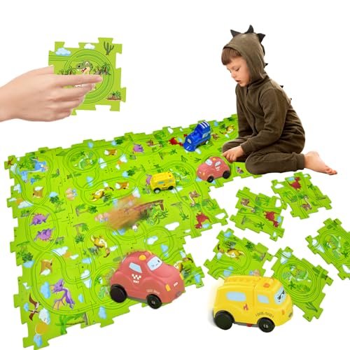 Bearbao 24 Piece Puzzle Track Car Toys for Kids Including 2 Cute Vehicles Perfect for RC Car Tracks in Florida
