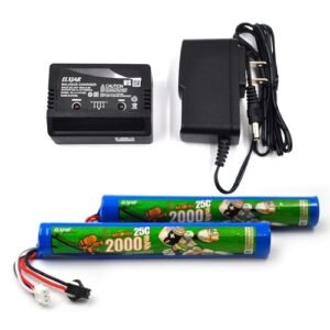 2 Pack 7.4V 2000mAh Li ion Battery with 2S Balance Charger for RC Plane Paintball Gun Splatter Ball Gel Bead Blaster SRB1200 SRB400 SRB400 SUB