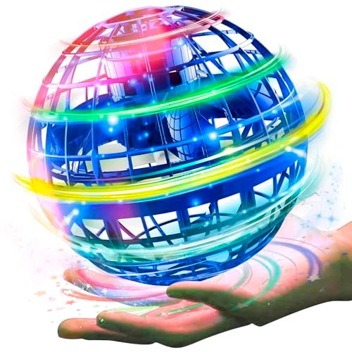 SHIP SMART CM Toys 2025 Hand Operated Mini Drones, Upgraded UFO Magic Flying Orb with LED Lights, Hand Controlled Hover Boomerang Spinner, for Boys Girls Teens 6+, Indoor Outdoor Toys (Blue), Small