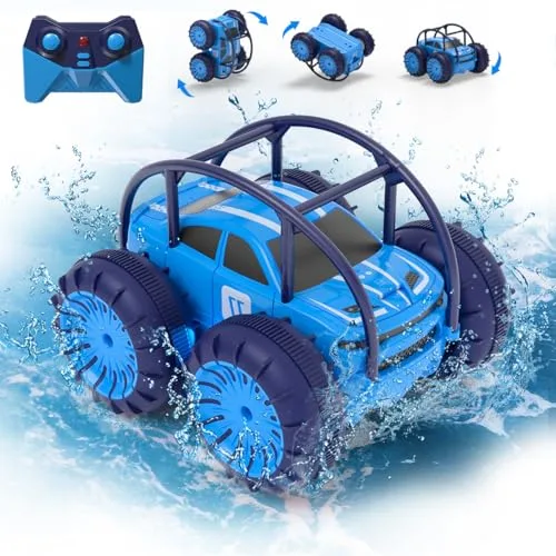 Remote Control Car, Fast Direct Charging RC Cars Amphibious 360° Rotating LED Rechargeable Stunt Car 2.4Ghz 4WD All Terrain RC Race Cars Toy Christmas Birthday Gift for Kids Boys Girls Aged 3-12 years