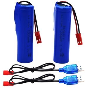 Blomiky 2 Pack 3.7V 1S JST Plug 1200mAh Li ion Battery and Charger Cable for RC Foam Tires and Trucks