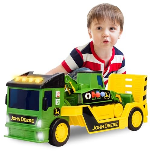 John Deere RC Dump Truck and Trailer 2 Feet Extra Large 2 N 1 Mega Mover with Lights Sounds and Motorized Drive for Kids 3 Plus