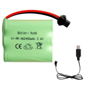 E YIIVIIL 3.6V 2400MAH AA NiMH Rechargeable Battery Pack with SM 2P Black 2 Pin Connector Plug and USB Charger Cable for RC Willey Reno Appliances Remote Control Toys Power Tools Household Appliances