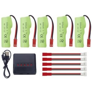 Fytoo RC Engineering 550cc Injectors 5PCS 3.7V 500mAh Lipo Battery with 5 in 1 Charger for Huina 1337 1338 1516 1517 RC Remote Control Toy Car