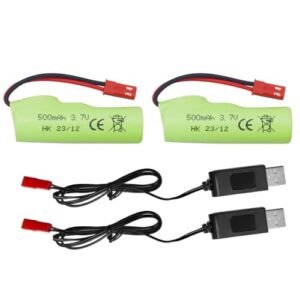 Sea Jump 2PCS 3.7V 500mAh Li ion Battery with USB Charging Cable for Huina 1337 1338 1516 1517 RC Toy Cars