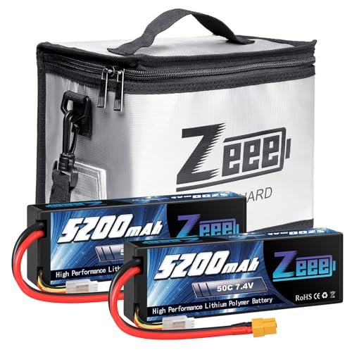 Zeee 2S Lipo Battery 5200mAh 7.4V 50C Hard Case with XT60 Connector and Fireproof Safe Bag 2 Pack