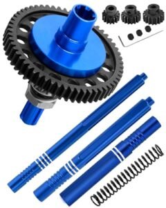 HopsupRC Aluminum Center Slider Driveshaft and 7075 Metal Spur Gear Slipper Clutch 57T with Pinion Gear Sets for 1/10 4x4 Granite Senton Vorteks Big Rock 3S BLX RC Cars Blue