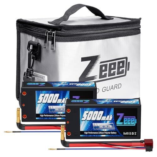 Zeee 2S Shorty Lipo Battery 5000mAh 7.4V 100C Hard Case with T Connector and Fireproof Safe Bag