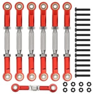 Treehobby Metal RC Front Rear Metal Adjustable Steering Linkage Servo Link Pull Rod Compatible with 1/10 traxxas Slash 4x4 2WD RC Car Upgraded Parts(Red)