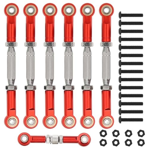 Treehobby Metal RC Front Rear Metal Adjustable Steering Linkage Servo Link Pull Rod Compatible with 1/10 traxxas Slash 4x4 2WD RC Car Upgraded Parts(Red)