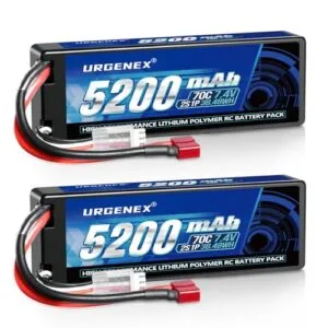 URGENEX 7.4V 5200mAh Lipo Battery 2S 70C High Discharge Rate for Nitro RC Semi Trucks and Vehicles 2 Packs