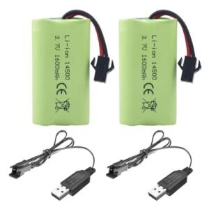 MOONZON 2PCS 3.7V 1600mAh Li ion Battery with SM 2P Plug for Siku RC Truck Scania and USB Charging Cable