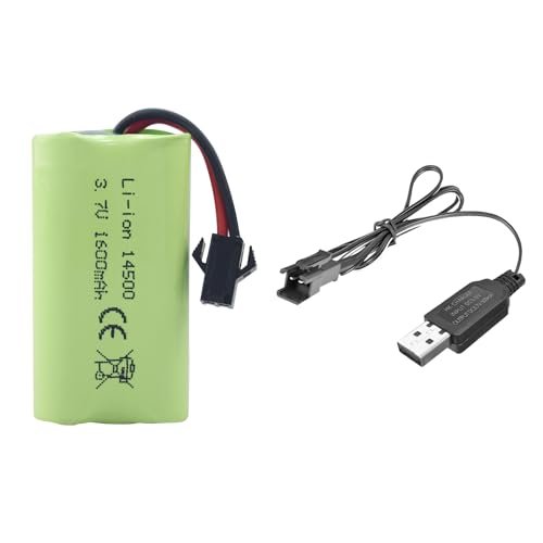 MOONZON 3.7V 1600mAh Li ion Battery with SM 2P Plug and USB Charging Cable Perfect for RC Willey Summerlin Las Vegas Toy Cars and Trucks