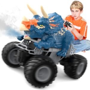 Jurassic Adventures RC Dinosaur Truck Remote Control Car with Lights Sounds and Spray for Kids Ages 3 to 12