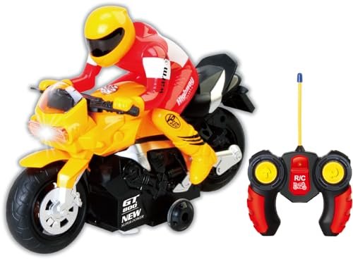 PowerTRC RC Motorcycle Racing Toy with 360 Degree Spinning Action Dazzling Lights and Sound Effects for Kids Yellow