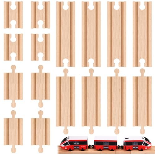 Liliful 16 Piece Wooden Train Track Expansion Set Featuring Various Types of RC Connectors for Enhanced Layout Creativity