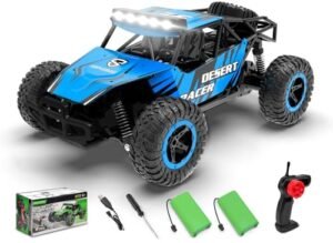 RACENT Fast Lane RC Monster Truck 1/16 Scale 20kph All Terrain Off Road Toy with 2 Rechargeable Batteries Blue