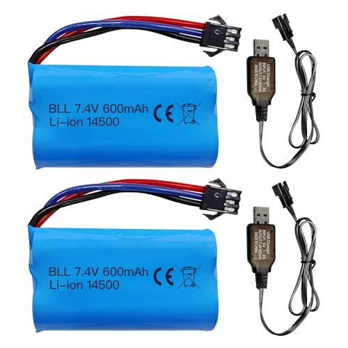 Fytoo 2PCS 7.4V 600mah 2S Li ion Battery with SM 3P Plug for Undercover RC Bodies DE82 TK3086B G20601 RC Toy Car