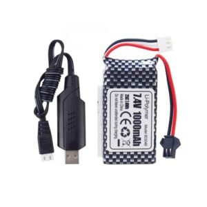 sea jump 7.4V 1000mah 2S Lipo Battery with SM-2P Plug and USB Charging Cable Suitable for 1601AMP 1601AMP2 1601AMP3 RC RC Vehicle Amphibious RC Vehicle RC Ship RC Drone Backup Battery