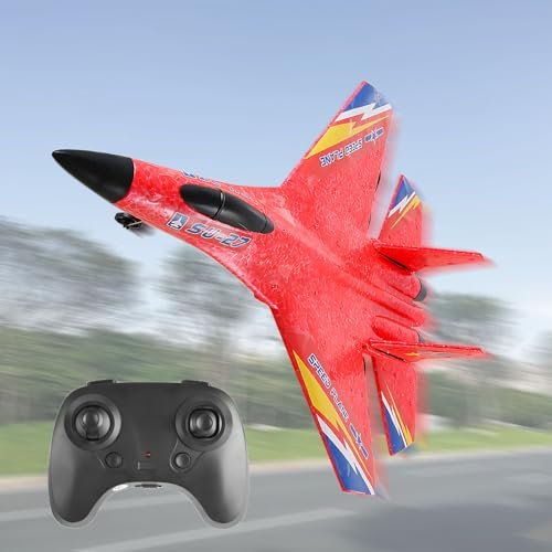 Top Race SU 27 RC Model Plane Building Kit 2.4Ghz 6 Axis Gyro Remote Control Airplane for Beginners Outdoor Fun Red