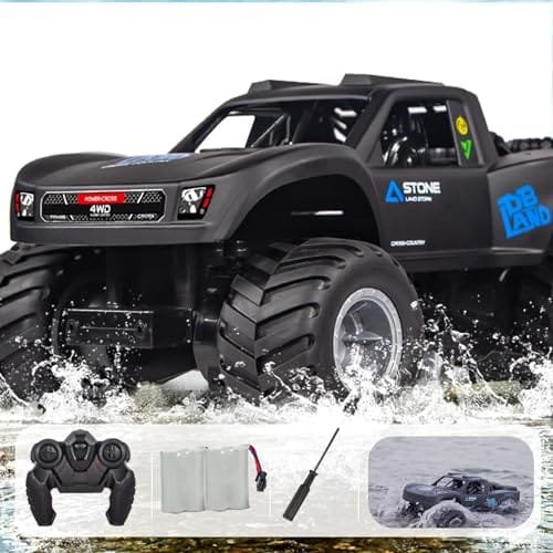KB KAIBO 1 16 Scale RC Monster Truck 2.4G Amphibious Remote Control Car with Double Sided Driving 4WD and 2 Rechargeable Batteries for Boys and Adults Blue