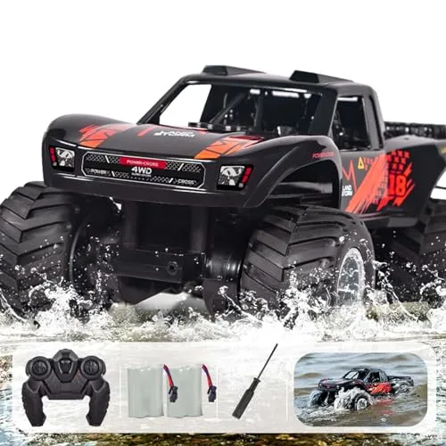 KB KAIBO 1/10 Scale RC Monster Trucks Waterproof 2.4G Amphibious Remote Control Car All Terrain 4WD with 2 Rechargeable Batteries Ideal Gift for Boys Ages 4 to 12 Orange