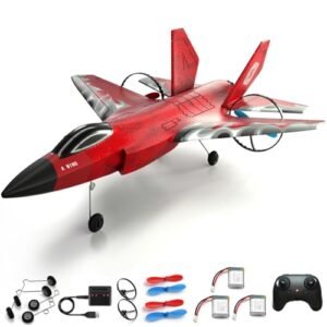 Crohorizon F35 Beginner RC Turbine Jet Foam Remote Control Airplane with 3 Batteries for Kids and Adults Over 12 Years Red