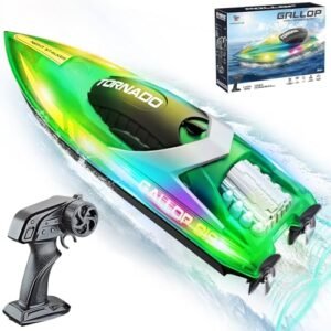 OSWIN HJ819 Race RC Boats 15+ MPH Fast Remote Control Speed Boat with 2 Rechargeable Batteries 2.4Ghz for Adults and Kids Green
