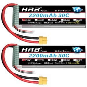 HRB 2S 2200mAh Lipo Battery XT60 30C 7.4V RC Lipo Battery Compatible with RC Car RC Truck RC Boat RC Airplane RC Helicopter (2packs)