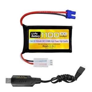Sea Jump 7.4V 1100mAh 2S Lipo Battery with EC2 Plug USB Charging Cable for UTB18 RC Vehicles