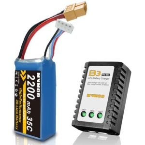 MVMOD 3S 2200mAh 11.1V 35C Lipo Battery with Charger Kit for RC Helicopter Mods
