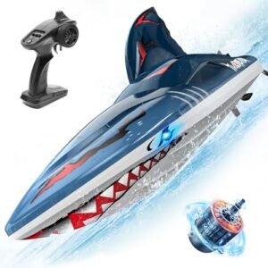 Gizmovine RC Boat High Speed DEERC Fast Brushless Remote Control Boat 30MPH 3S Self Righting Speed Shark with LED Lights