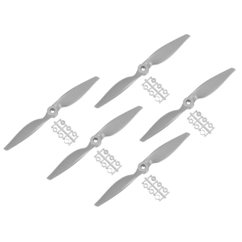 MECCANIXITY 5Pcs 10x5 Inch RC Airplane Brakes Propeller 2 Vane Blades Props Gray with Adapter Rings for Aircraft Prop Replacement