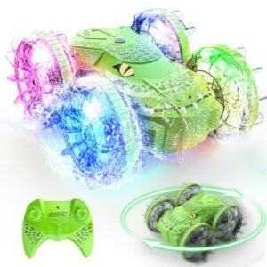 DEERC Challenger RC Boat Amphibious Remote Control Car with LED Lights 4WD Monster Truck for Kids