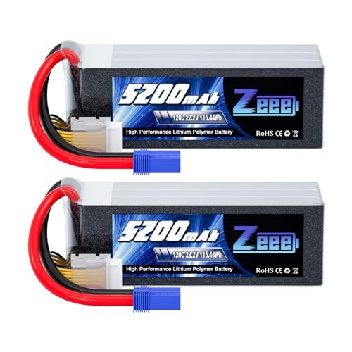 Zeee 6S Lipo Battery Shorty Pack 5200mAh 22.2V 120C with EC5 Connector for Cheap RC Nitro Trucks and More 2 Pack