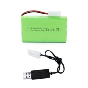 Tosiicop 9.6V 2400mAh NiMH RC Tank Battery Rechargeable with Tamiya KET 2P Plug and USB Charge Cable