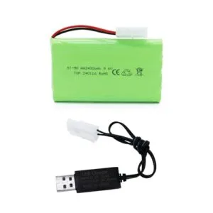 Tosiicop 9.6V 2400mAh NiMH RC Tank Battery Rechargeable with Tamiya KET 2P Plug and USB Charge Cable