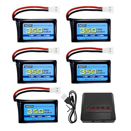AMZZN 5PCS 3.7V 350mAh Lipo Battery with Molex Plug and Charger for Largest RC Jet Engine Drones and Syma X11C WLToys V911S Models
