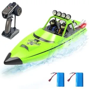 Hitish 2.4GHz Remote Control RC Jet Boats with LED Light 20MPH Fast Speed for Kids Adults Pool Lakes Water Toy Green