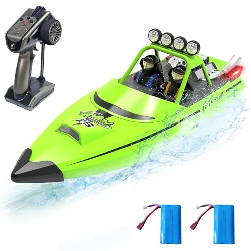 Hitish 2.4GHz Remote Control RC Jet Boats with LED Light 20MPH Fast Speed for Kids Adults Pool Lakes Water Toy Green