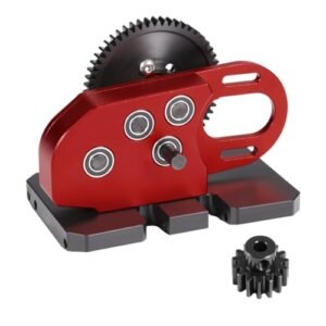 COOWOO Aluminum 2 Low Transmission Overdrive Gearbox with Delrin Skid Spur Gear for Custom RC Crawler Body LCG Chassis Gearbox Capra SCX10 II Red