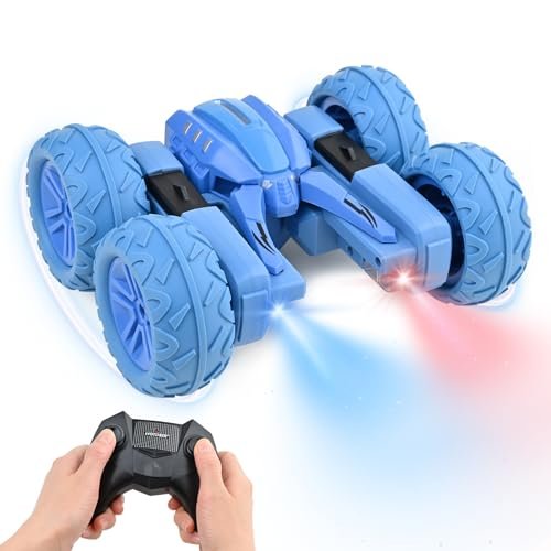 whiriwhiri 2024 Upgraded RC Stunt Car Remote Control Kids Toy 2.4Ghz 4WD Transform 360° Cross Body Flip Spin Fast Vehicle Rechargeable Battery LED Headlights High Speed for 6-12 Age