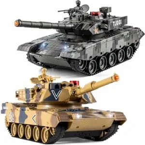 Supdex 1/24 RC Battle Tank Set with Smoke Oil Remote Control US M1A2 Abrams and Chinese Type 99 Model Tank for Kids and Adults