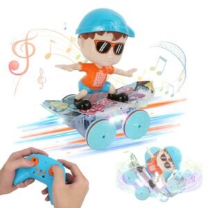 GESUNDHOME Rockstar RC Wheels Remote Control Car 2.4Hz Stunt RC Car with LED Lights and Music 360 Degree Rotating Skateboard Toy for Kids Ages 3 4 5 6 7 8 12+ Years